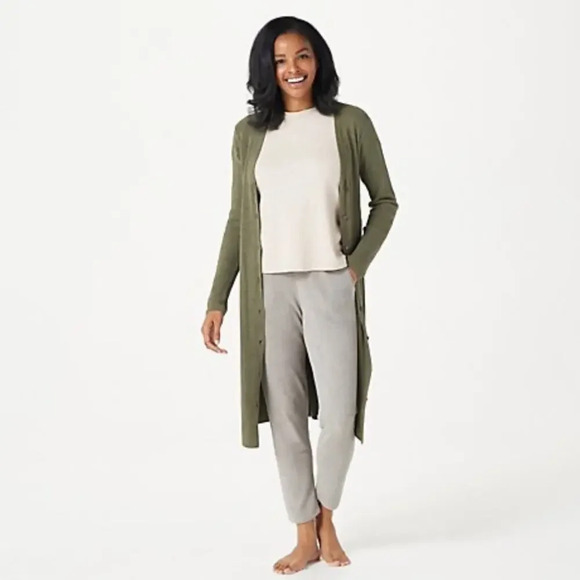 Barefoot Dreams Sweaters - BAREFOOT DREAMS CozyChic Lite Catalina Long Cardigan Olive Green XS Petite
